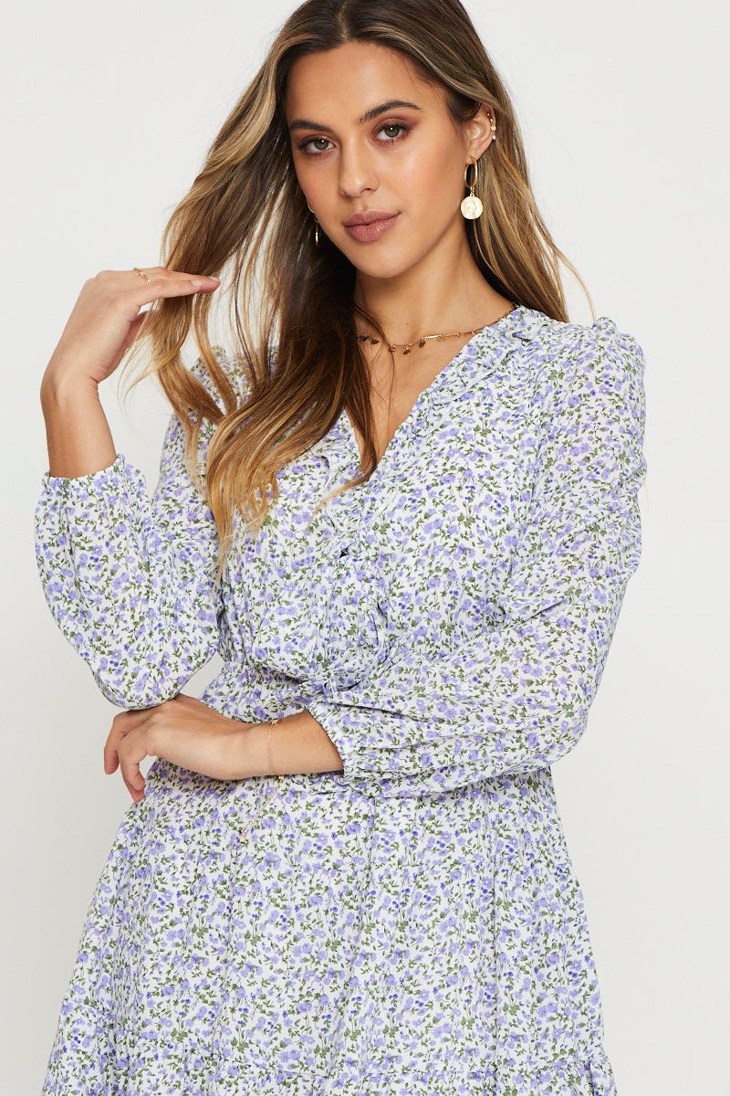 Print Mini Dress Long Sleeve