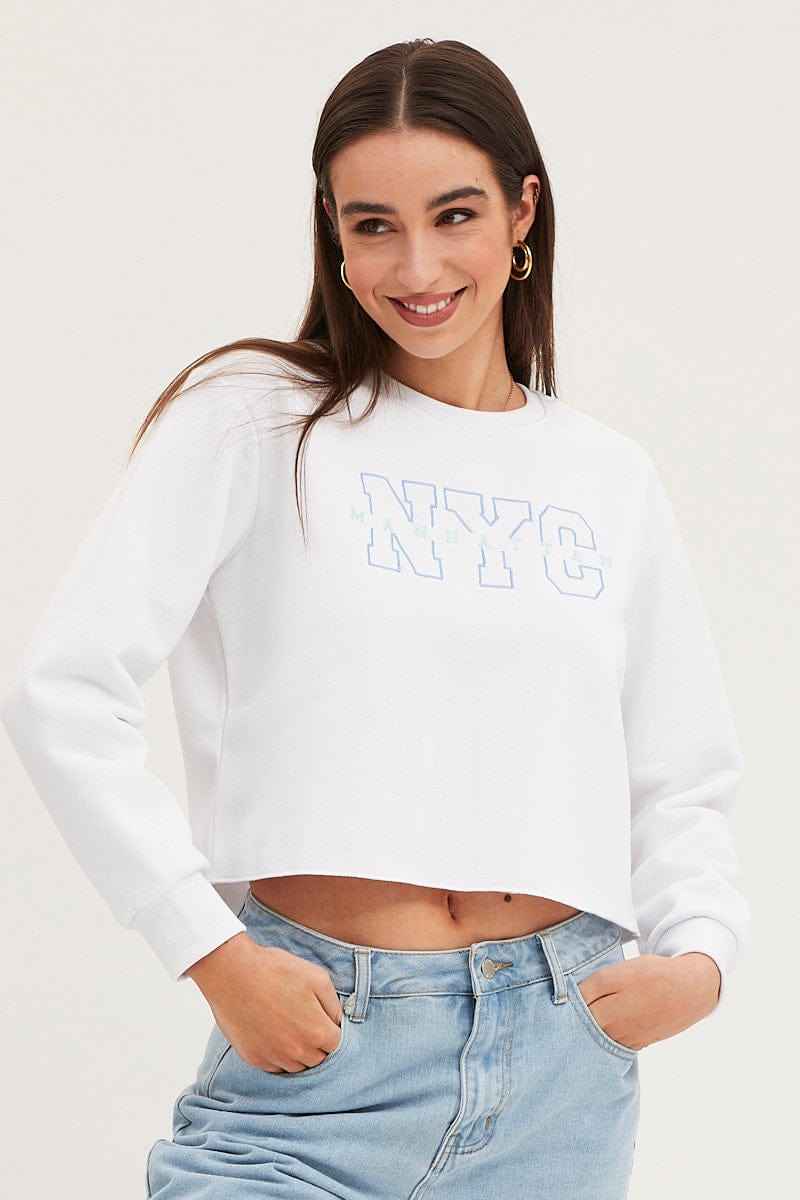 White Crop Sweatshirts Embroided