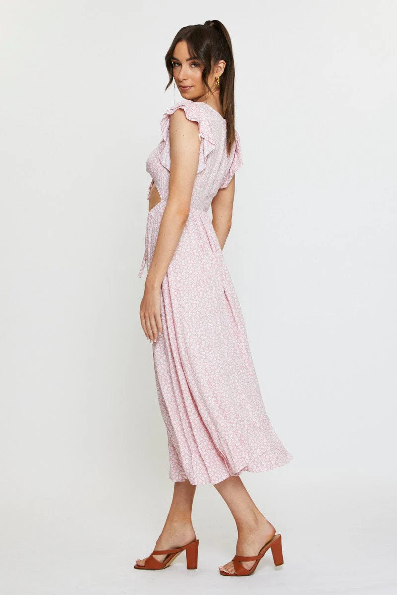 Ditsy Print Maxi Dress Sleeveless V Neck
