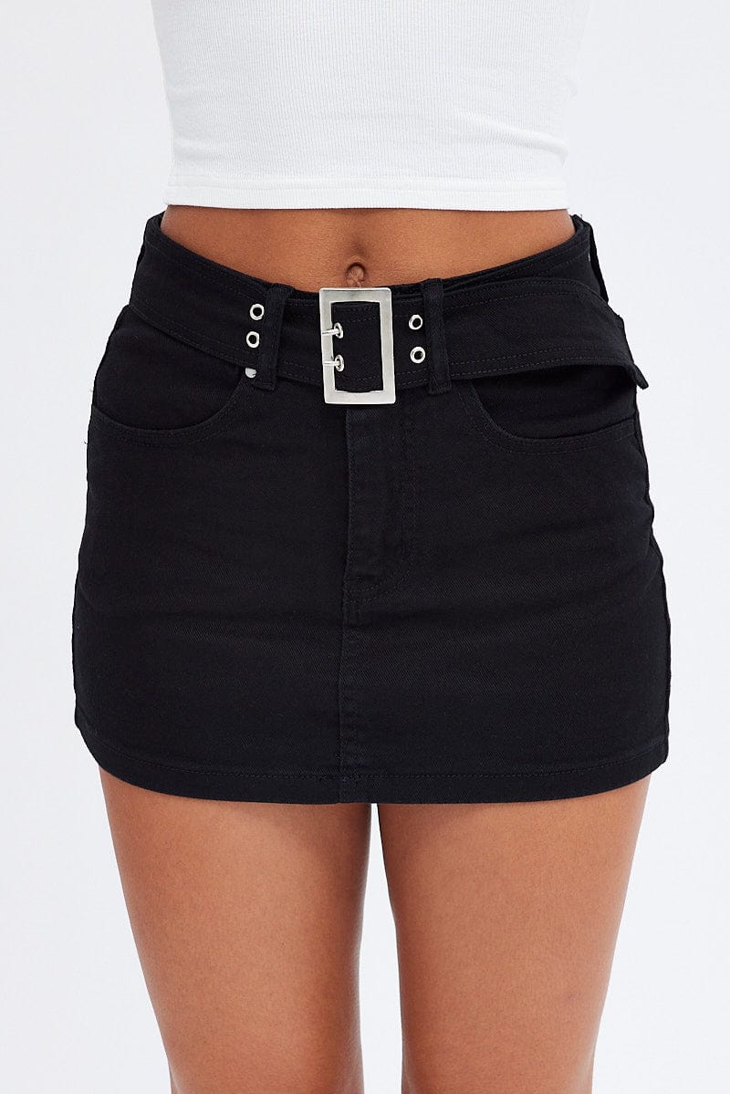 Black Mini Skirt Belted Low rise