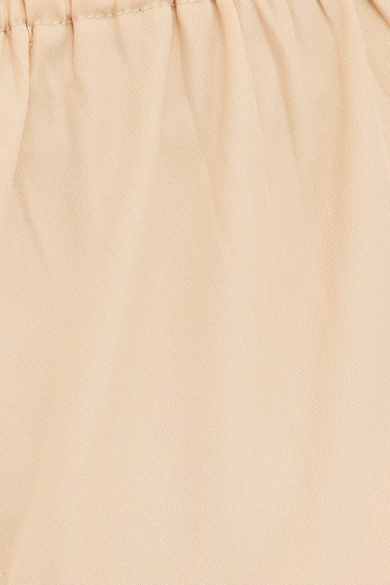 Beige Tie And Elastic Waist Slim Leg Pant