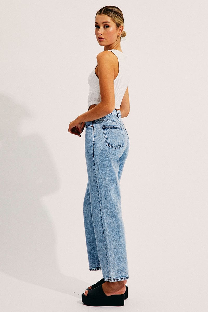 Blue High Waisted Relaxed Wide Leg Denim Jeans