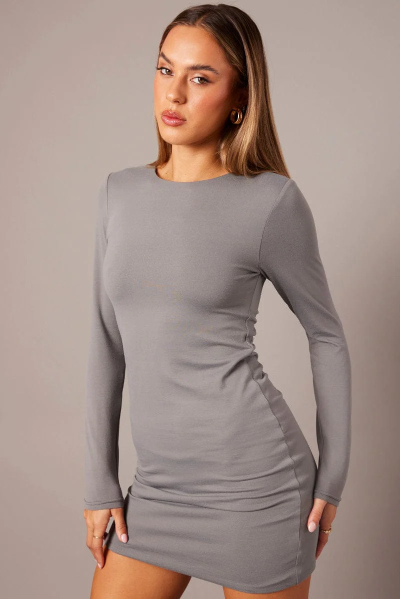 Grey Dress Long Sleeve Crew Neck Supersoft