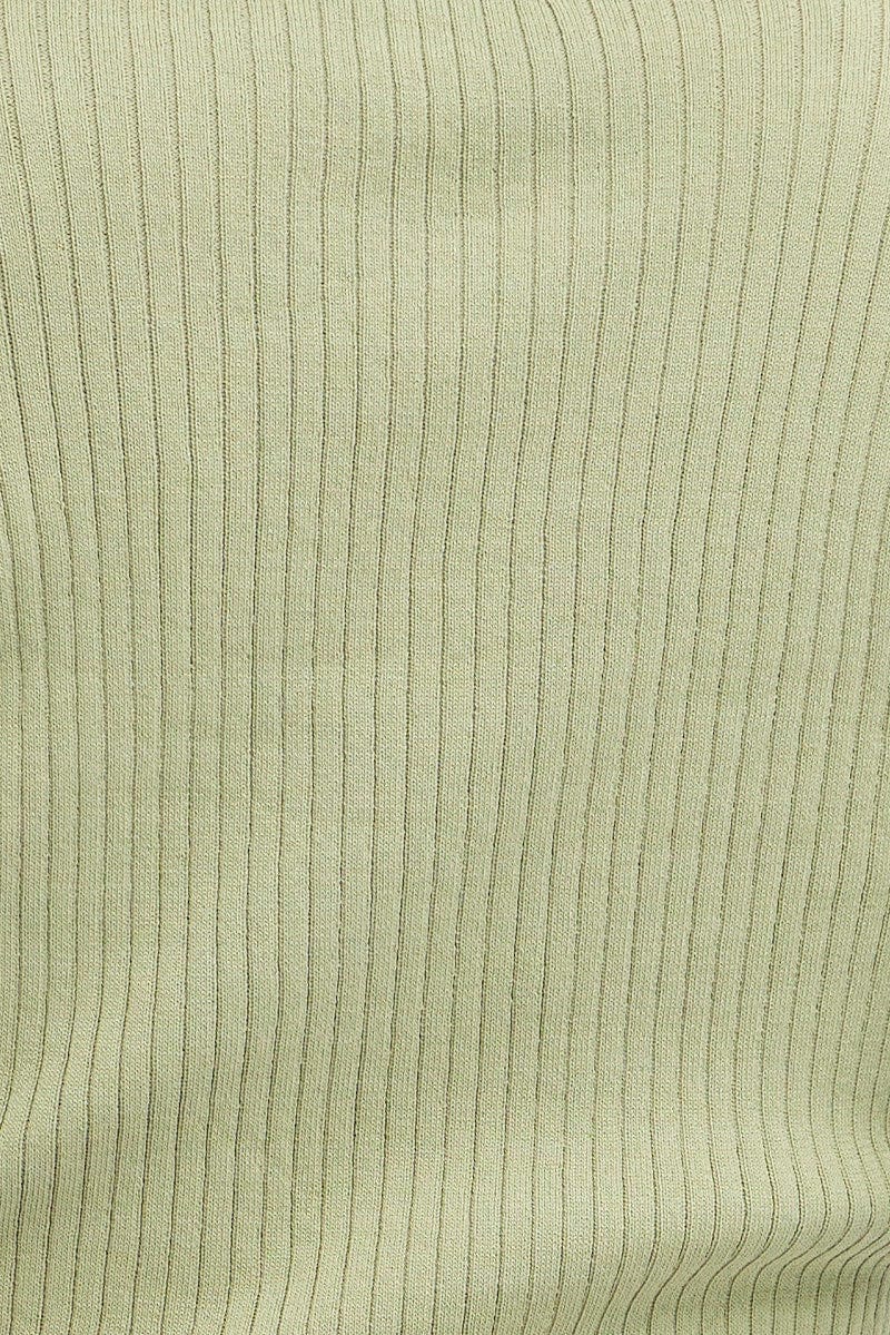 Green Long Sleeve Knit Collar Semi Crop Top