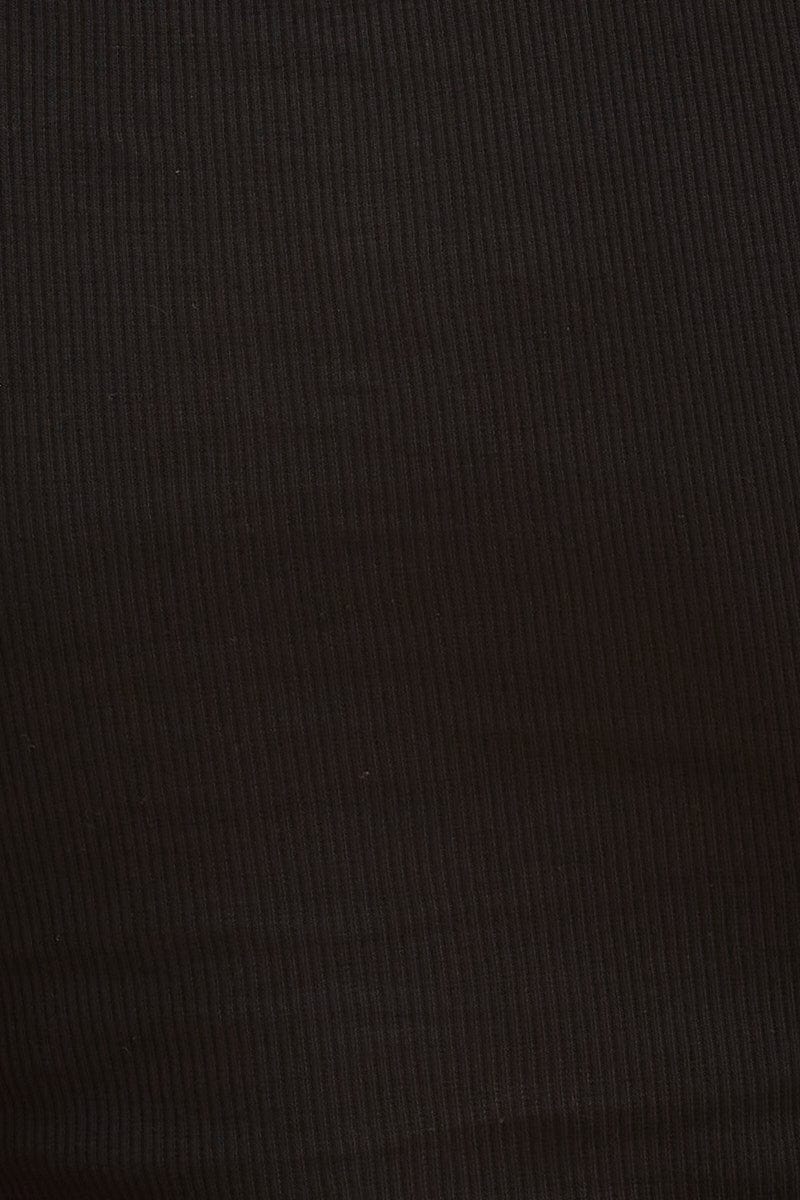 Black Cropped Tank Cotton Blend Rib High Neck Racer Back