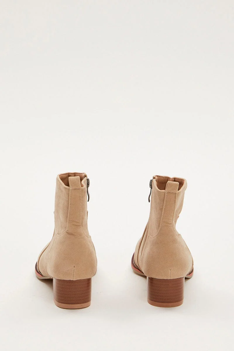 Beige Suedette Ankle Boots
