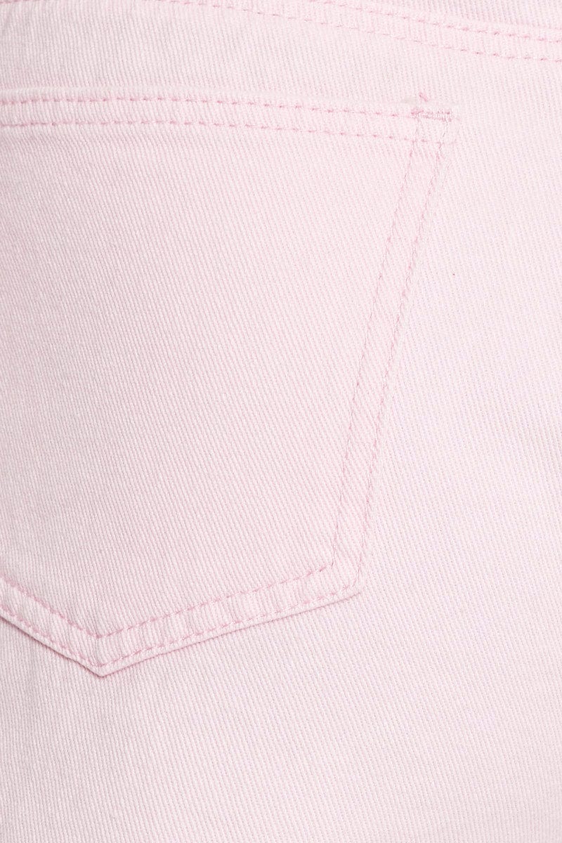 Pink High Rise Denim Shorts