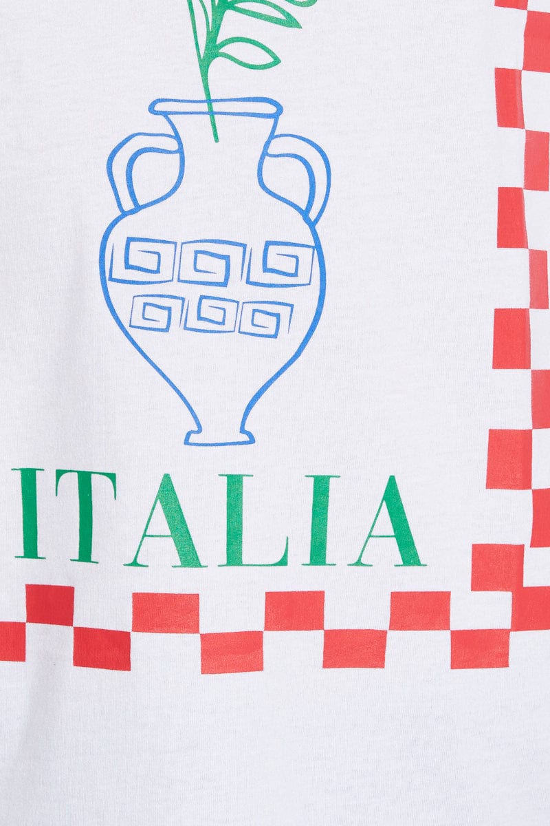 White Tee Round Neck Short Sleeve Milano Print