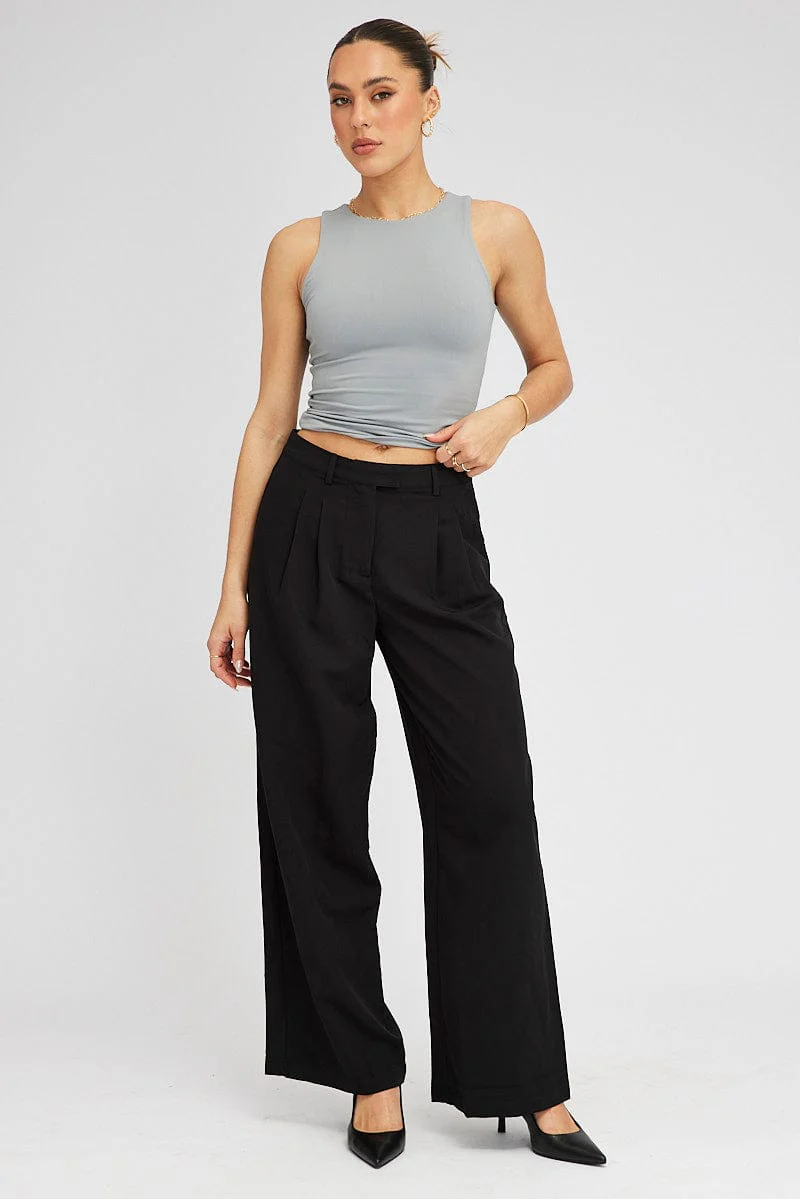 Black Wide Leg Pants Tailored Low Rise