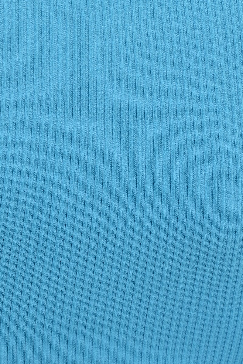 Blue Ruched Tank Top Crew Neck Seamless