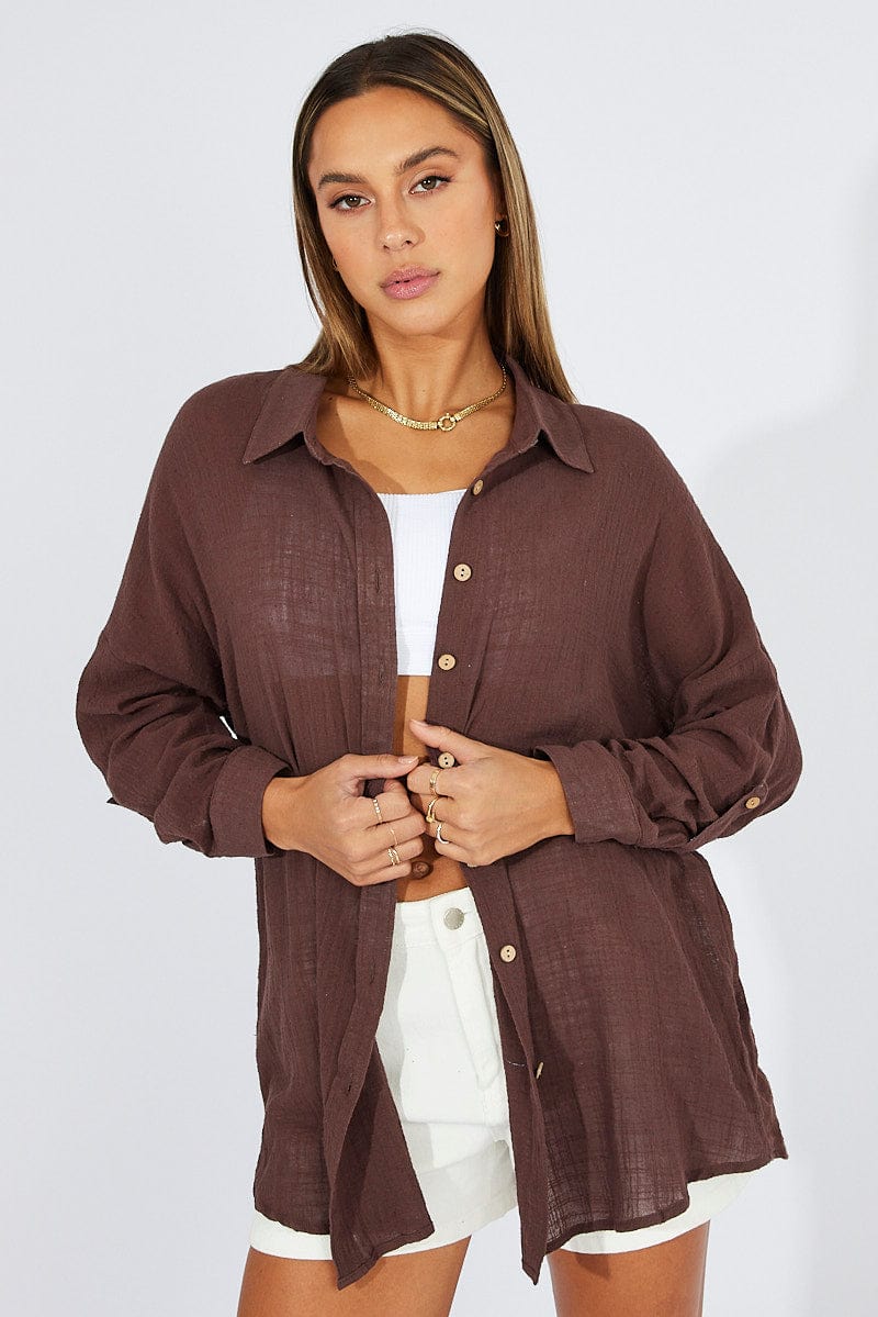 Brown Shirt Long Sleeve Cotton