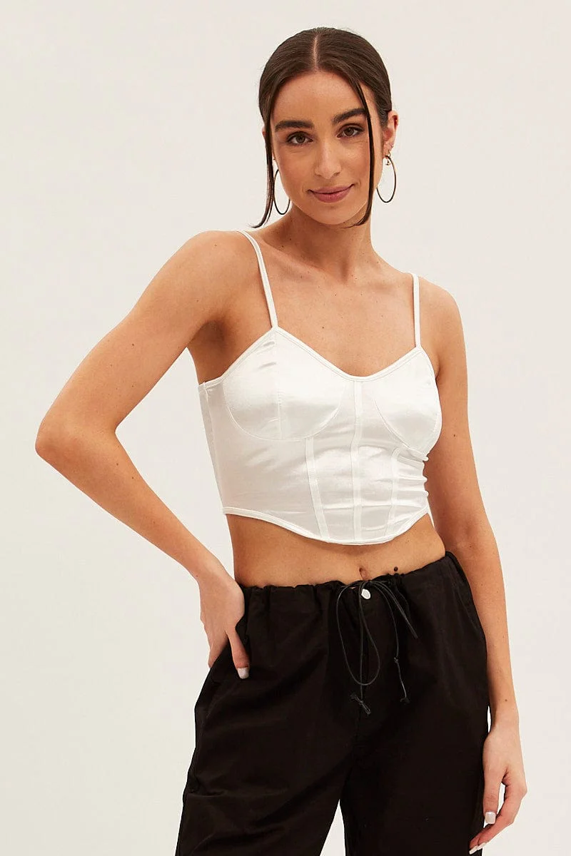 White Solid Boned Corset Top
