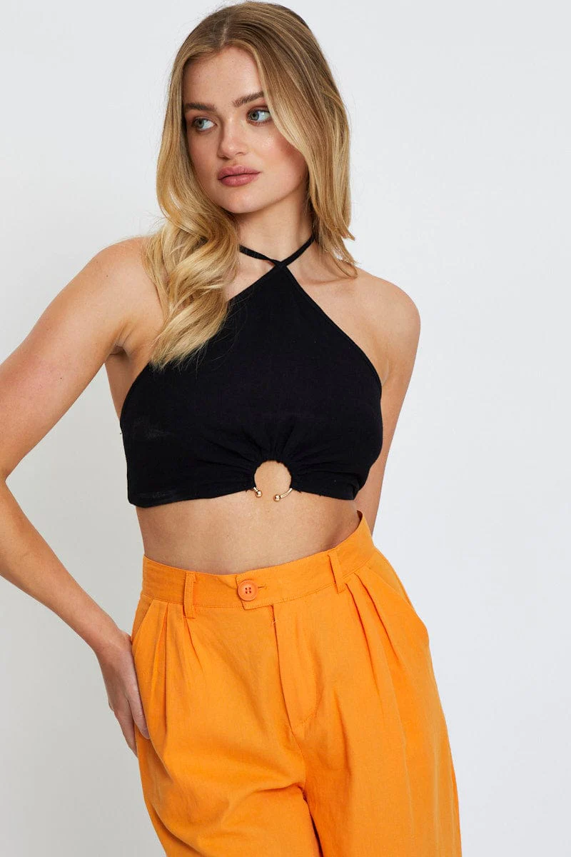 Black Crop Top Sleeveless Halter