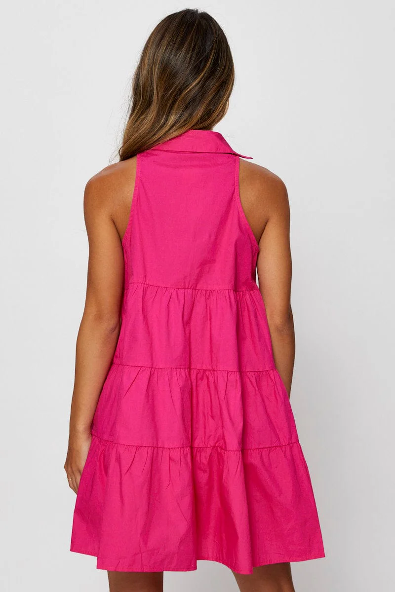 Pink Shirt Dress Sleeveless V Neck