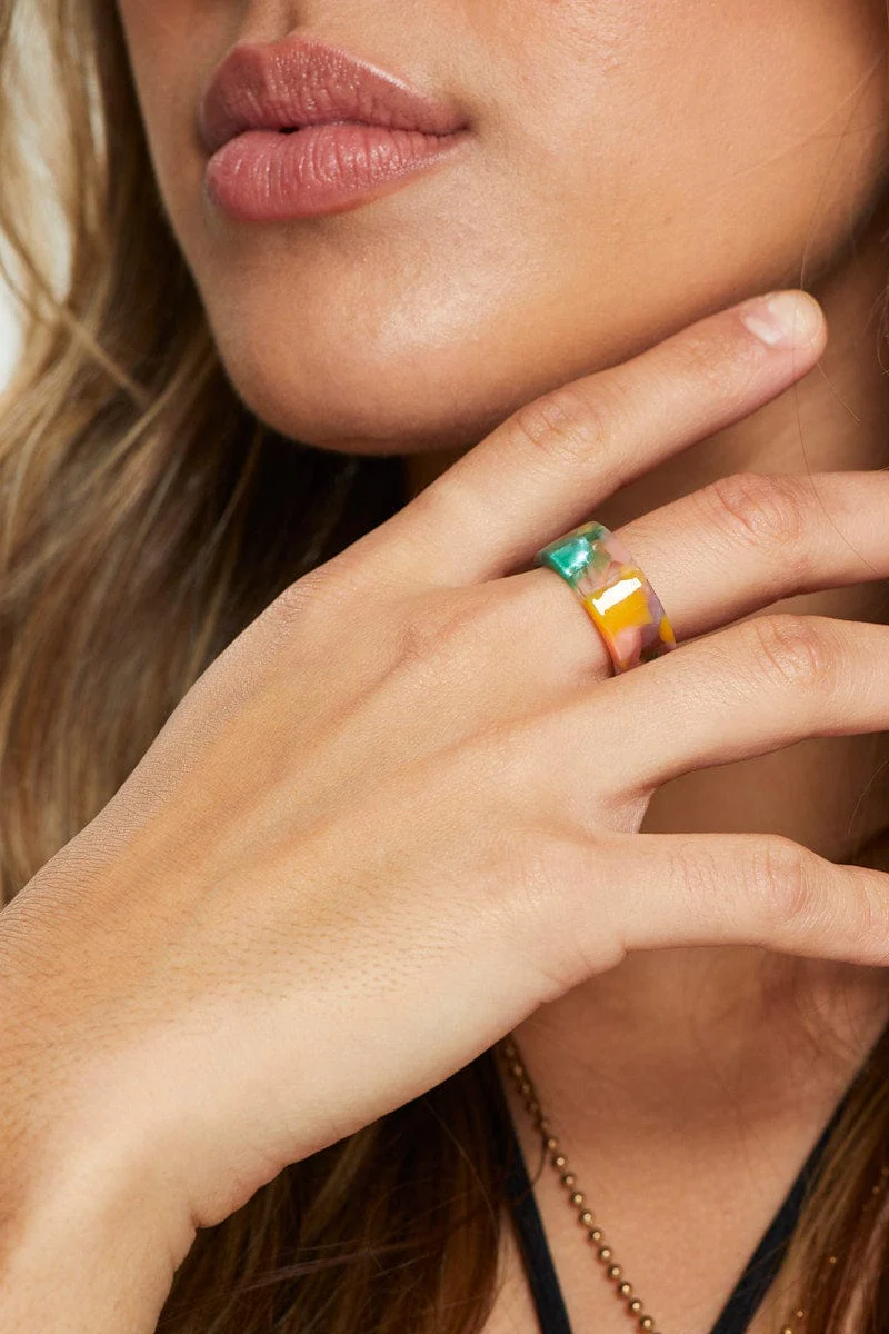 Multi Marble Chunky Plastic Ring