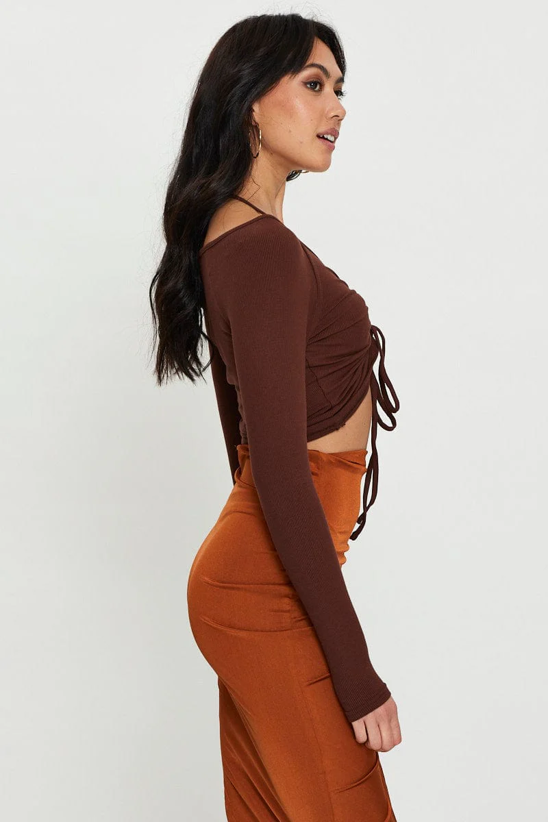 Brown Halter Top Long Sleeve