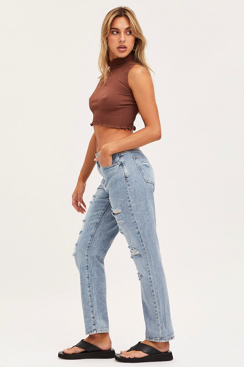 Blue Boyfriend Denim Jeans Mid Rise
