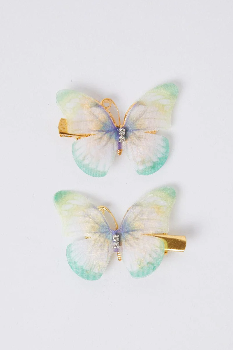 Green Butterfly Hair Clips