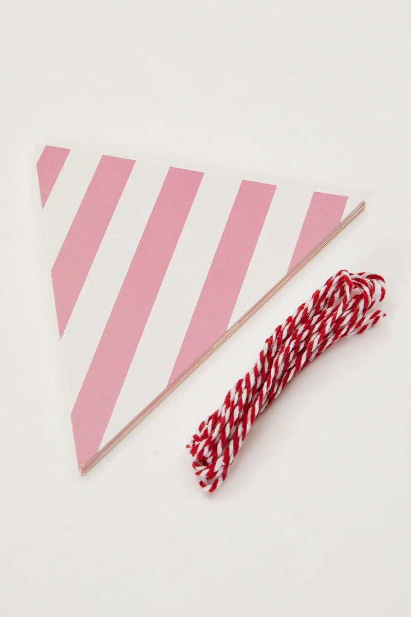 Pink Mixed Polka Dot And Stripe Bunting Banner