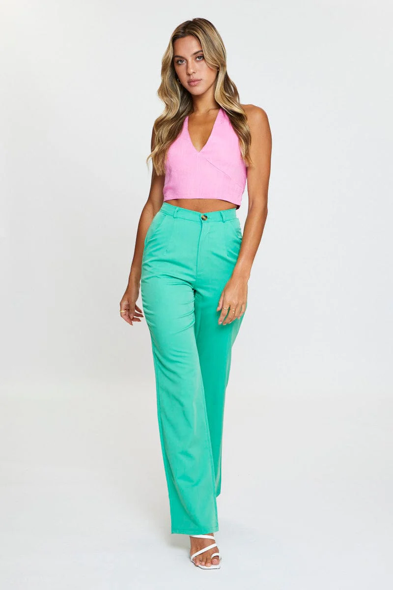 Pink Halter Top Sleeveless Crop