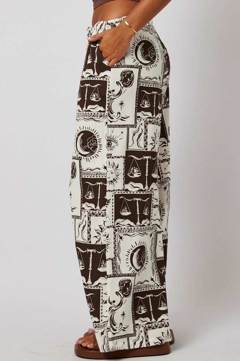 Black Abstract Wide Leg Pants High Rise