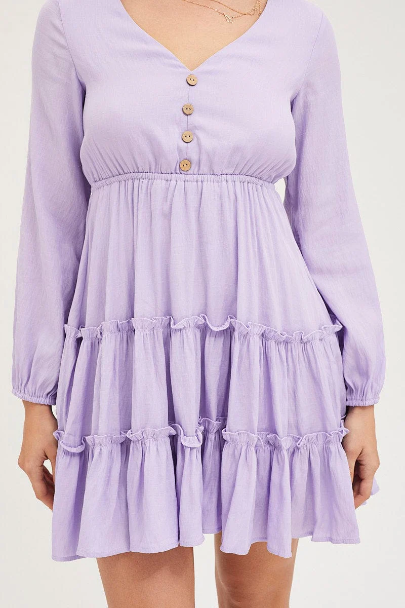 Purple Skater Dress Long Sleeve