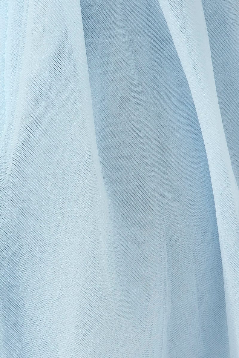 Blue Midi Dress Tulle Corset Detail Occasion Dress