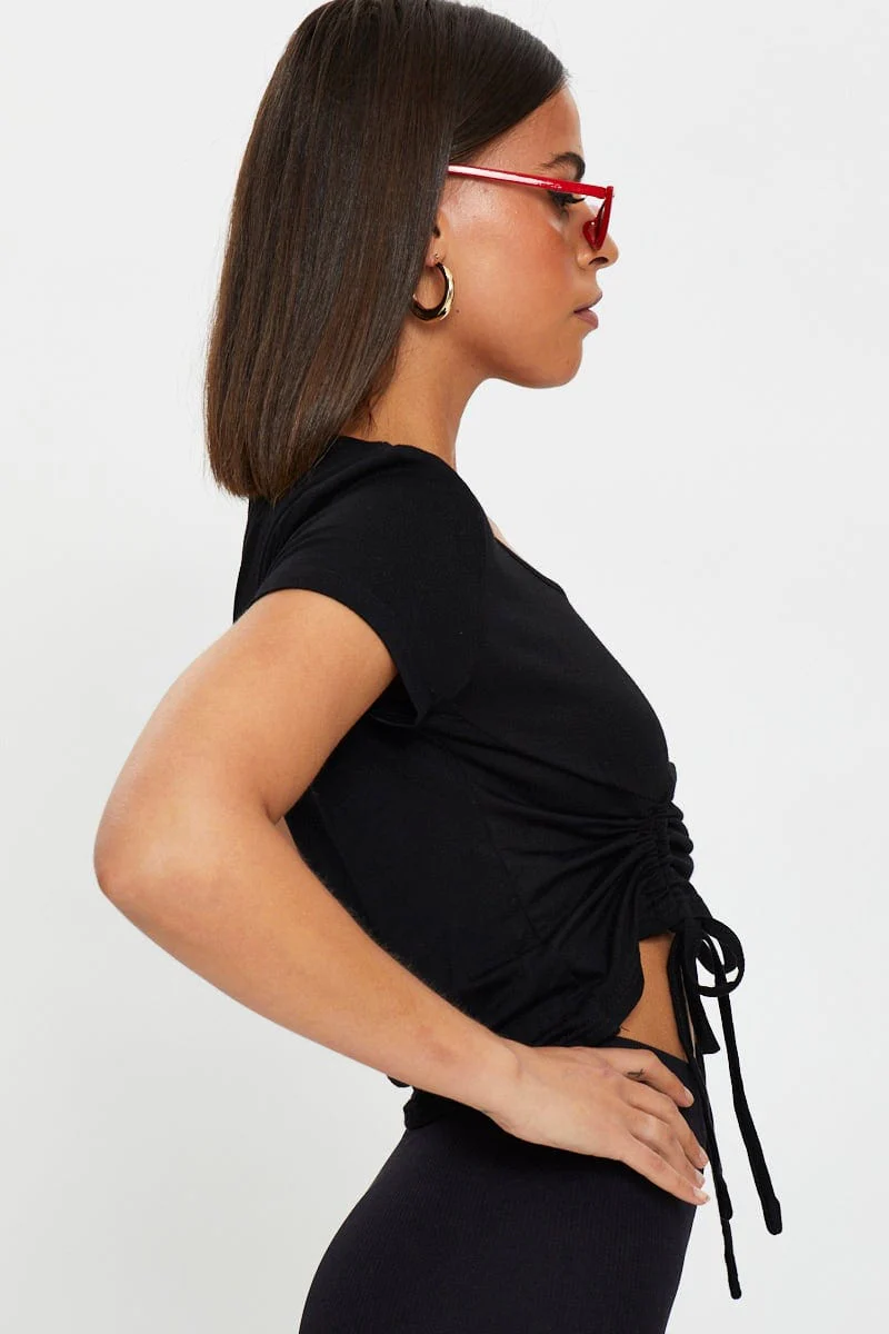 Black Corset Detail Drawstring Top