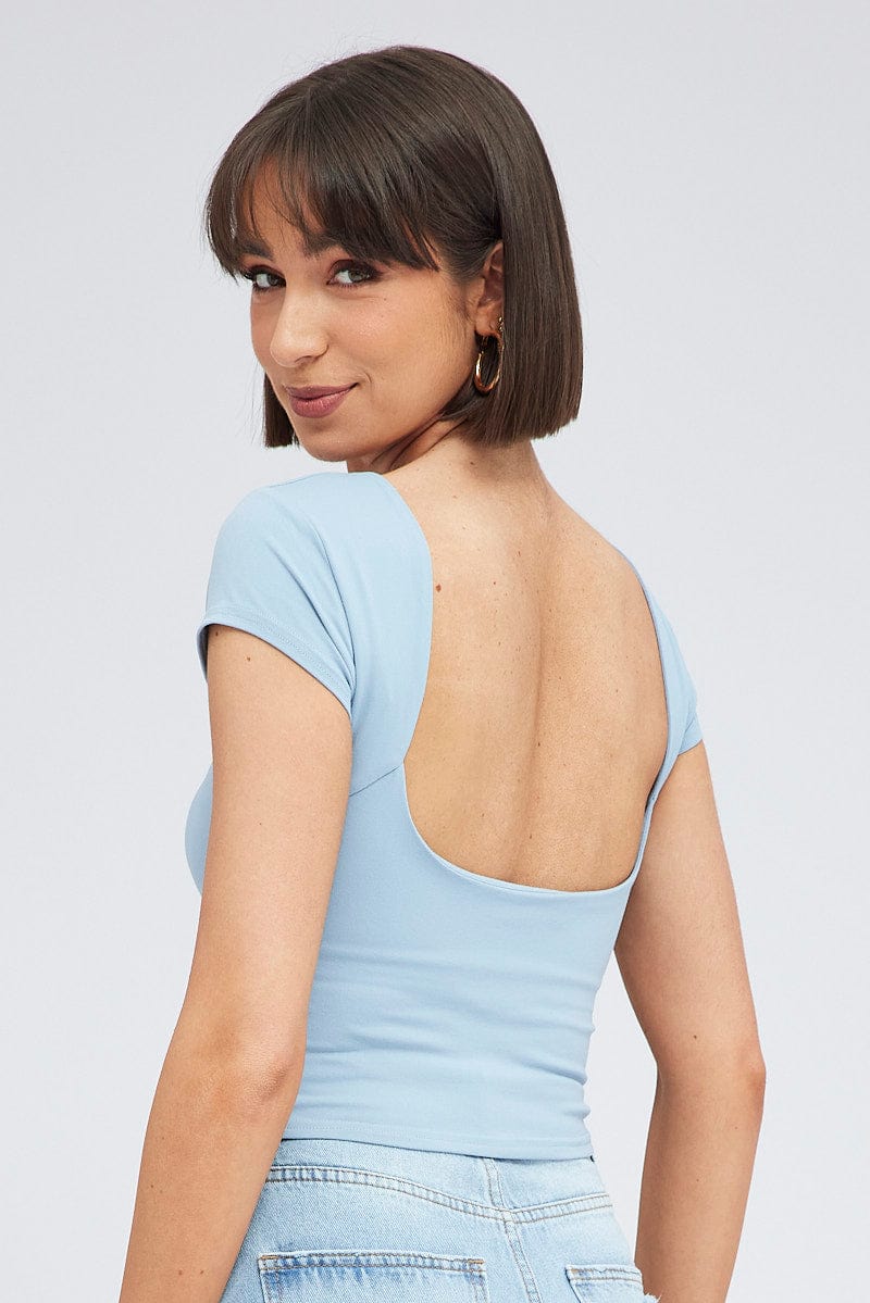 Blue Supersoft Top Short Sleeve Backless