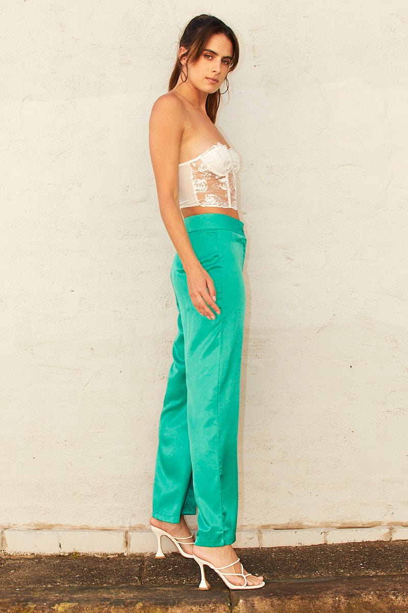 Green Wide Leg Pants High Rise