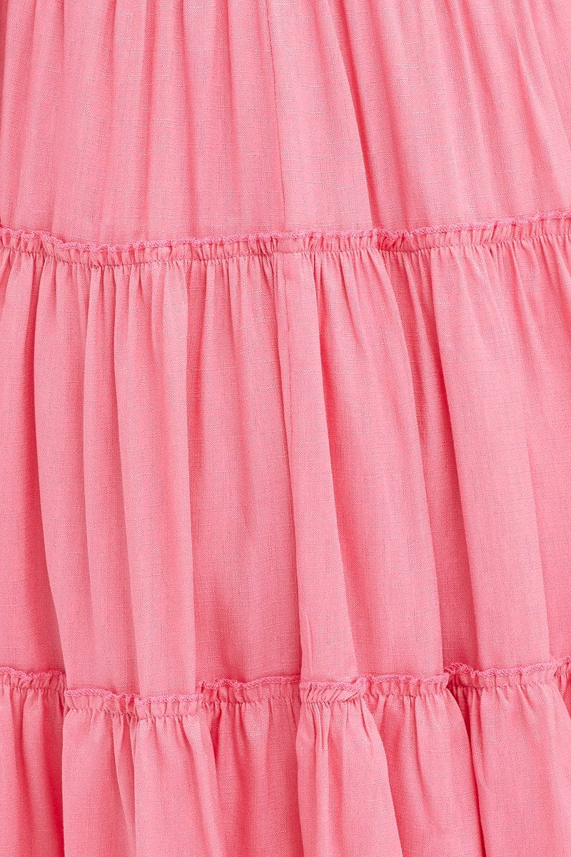 Pink Fit And Flare Dress Long Sleeve Square Neck