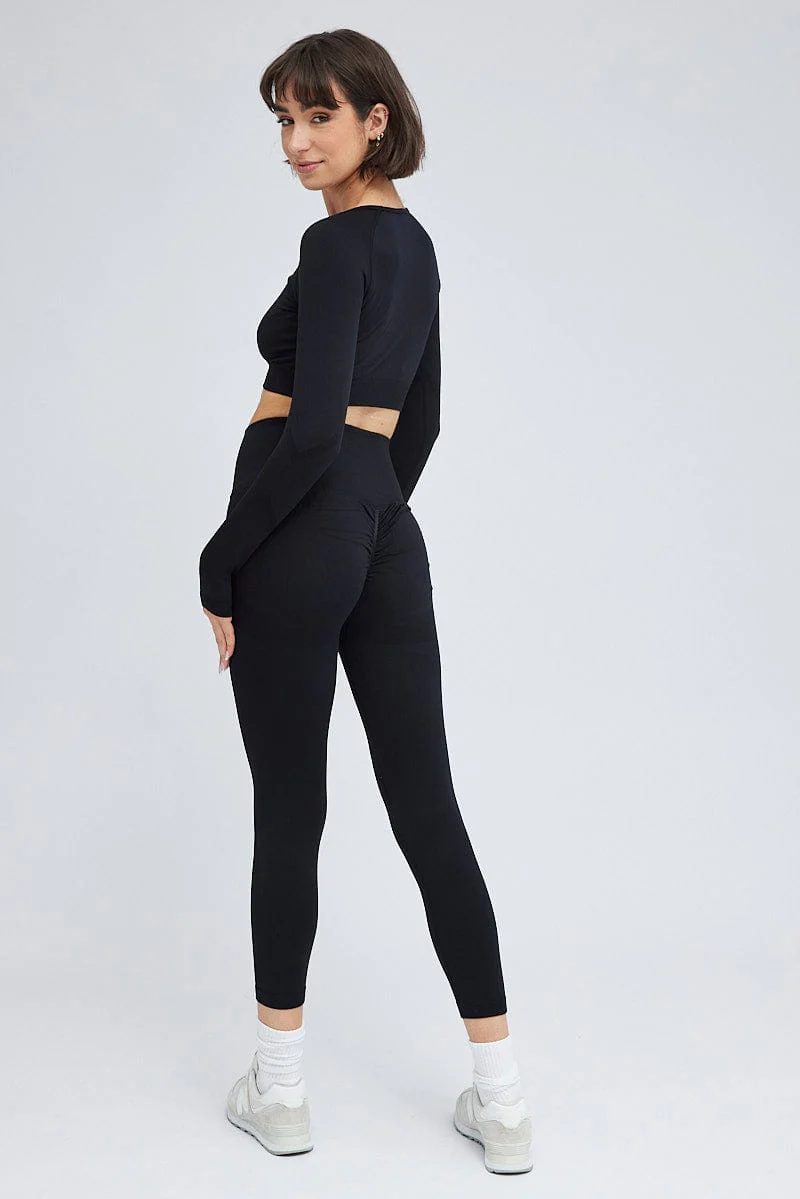 Black Seamless Top And Legging Activewear Set