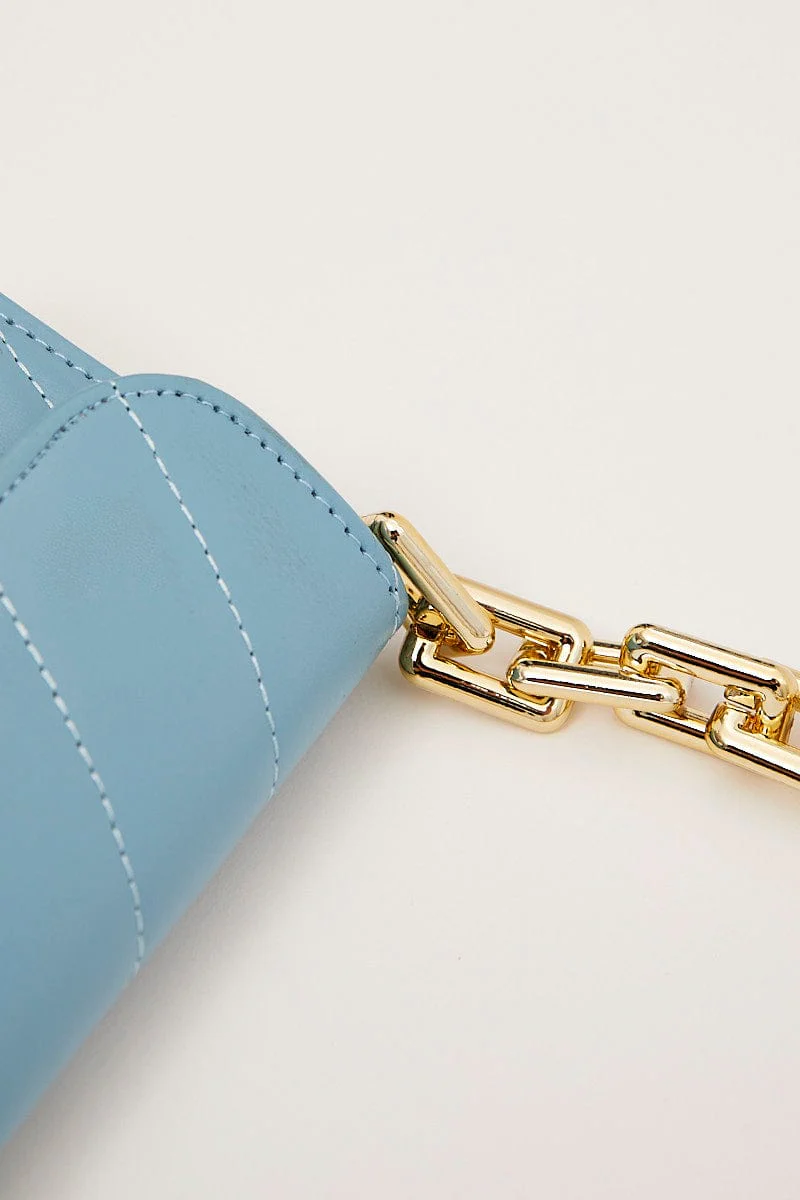 Blue Chain Flap Baguette Bag