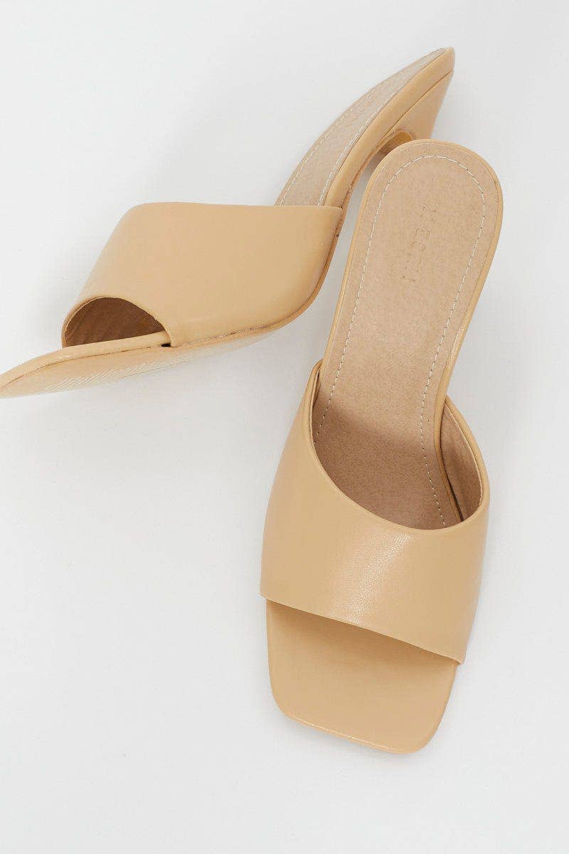 Beige Hayley Square Toe High Heeled Mule Shoe