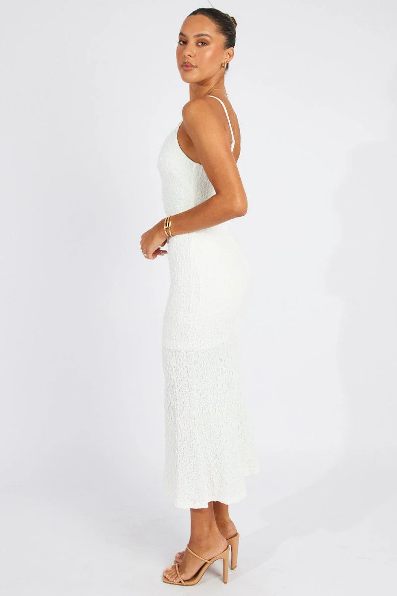 White Bodycon Dress Strappy Textured Fabric