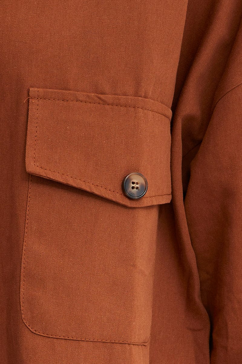 Brown Oversized Shirts Long Sleeve Collared