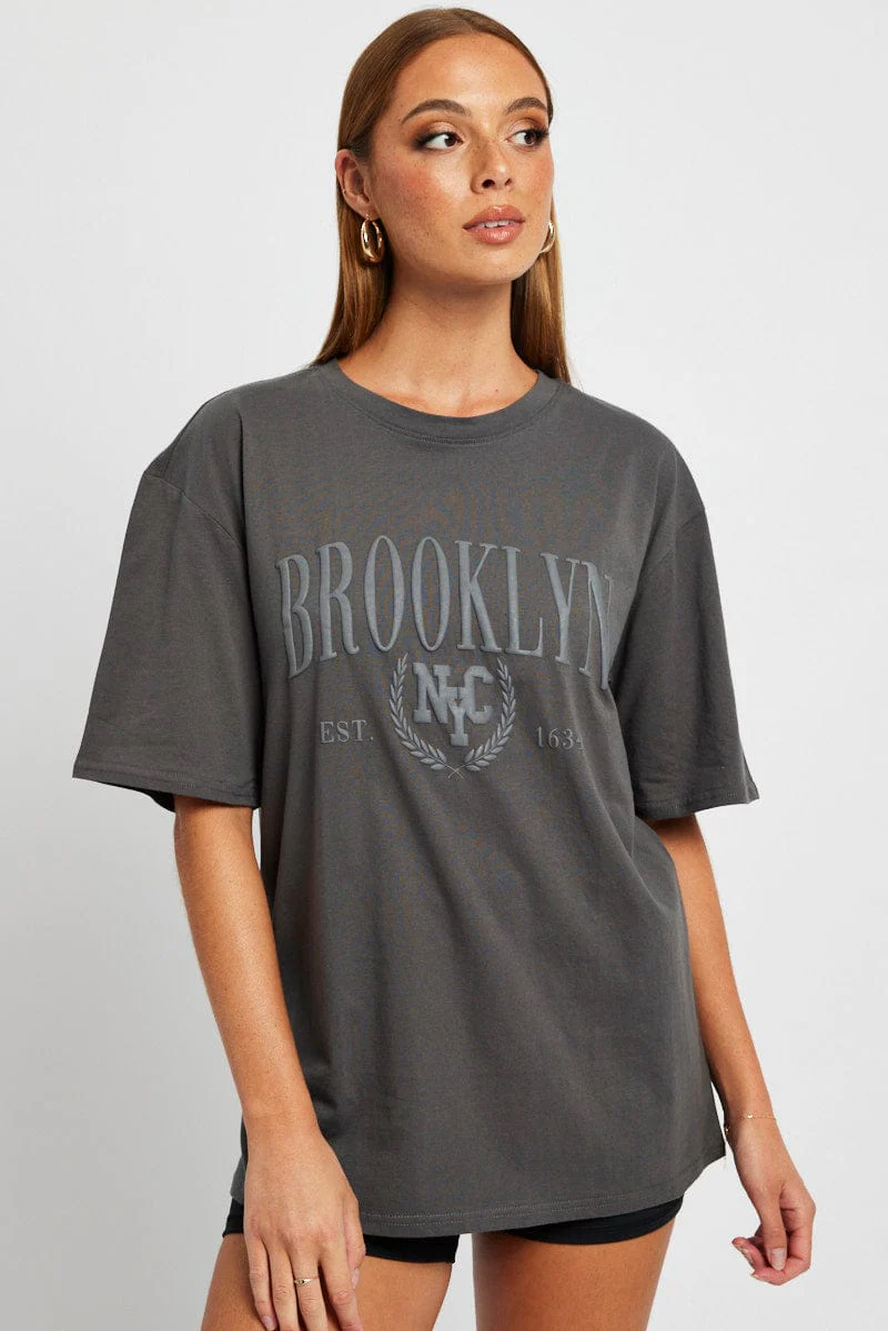 Grey Graphic Tee Short Sleeve