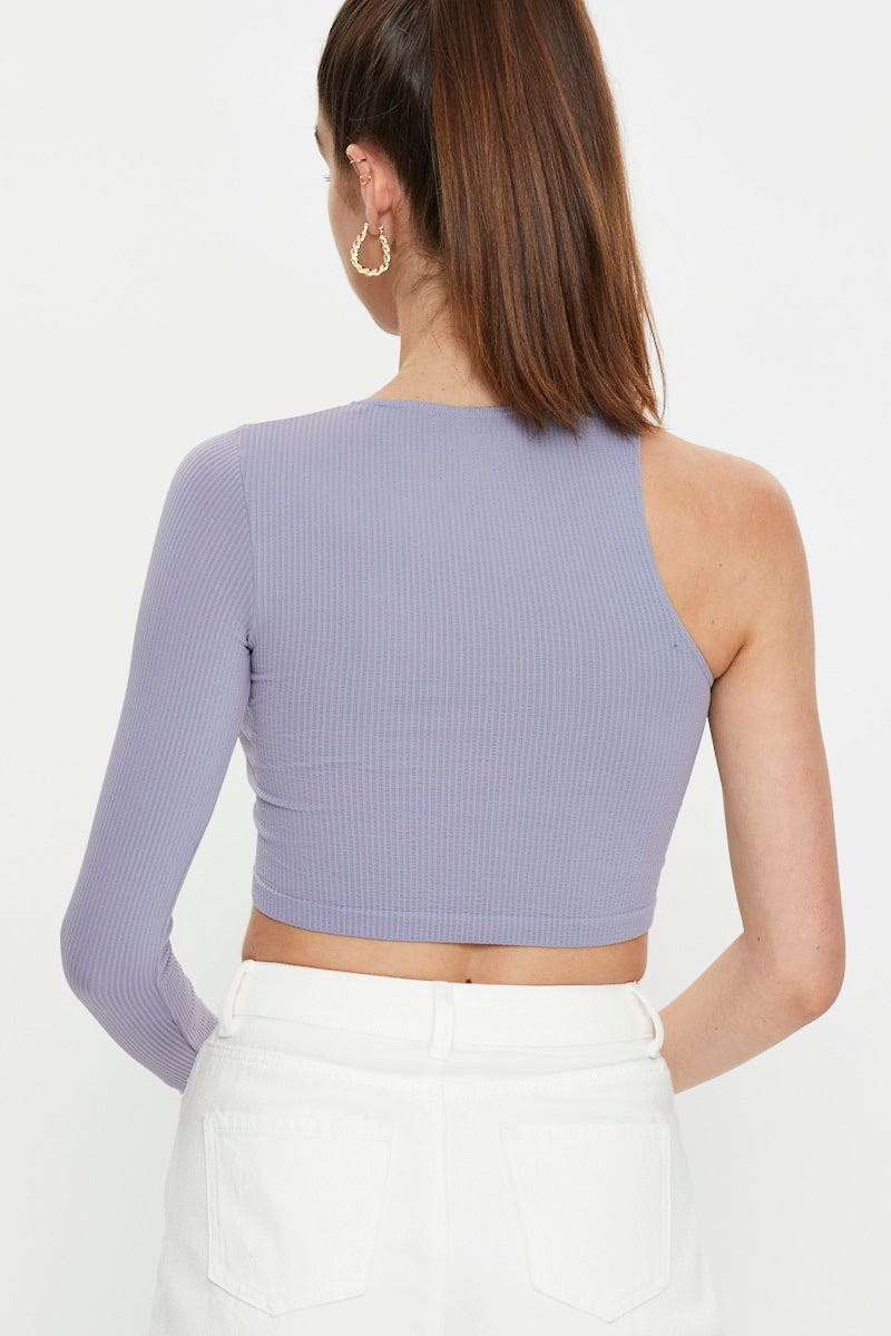 Purple Seamless One Shoulder Basic Top