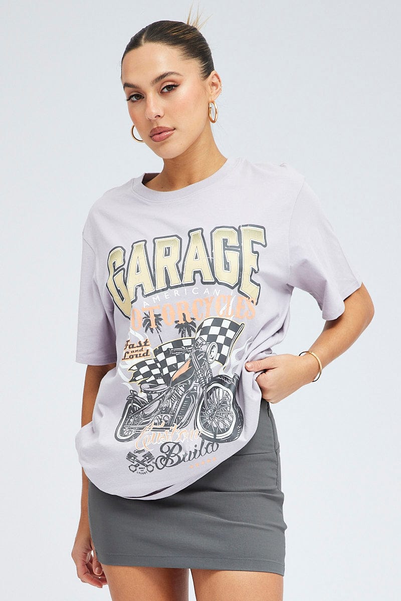 Grey Graphic Tee Short Sleeve Print