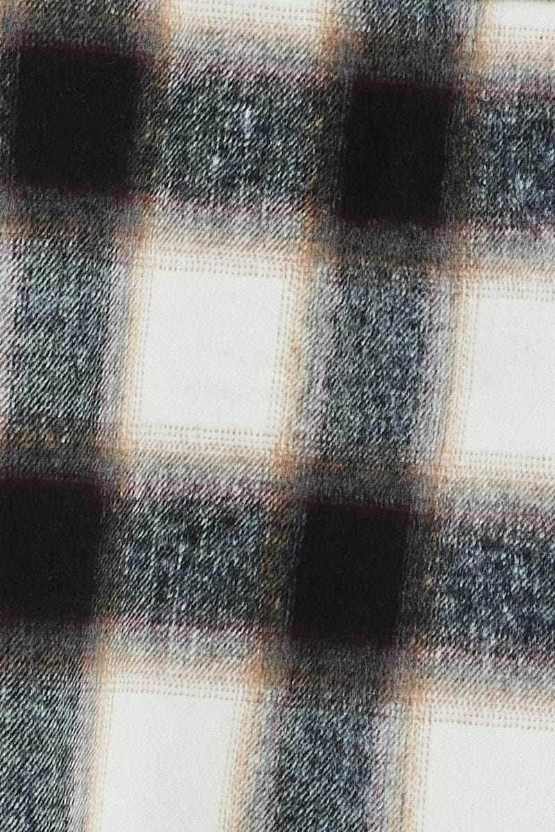 Brown Check Longline Check Shacket Shirt Collar