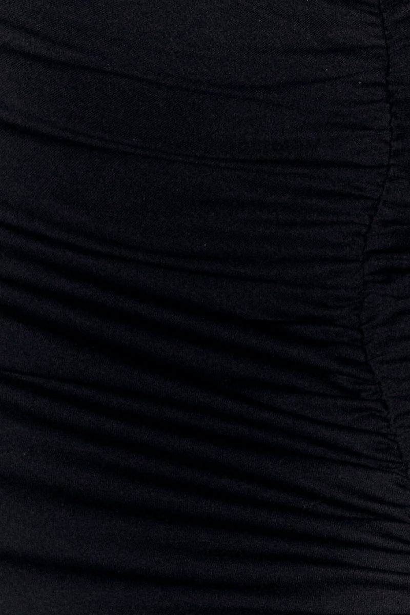 Black Rib Front Slit Skinny Skirt