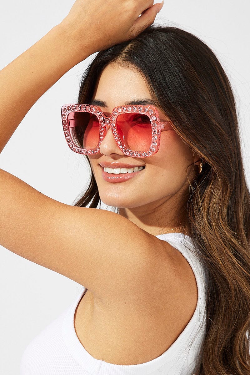 Pink Rhinestone Frame Fashion Sunglasses