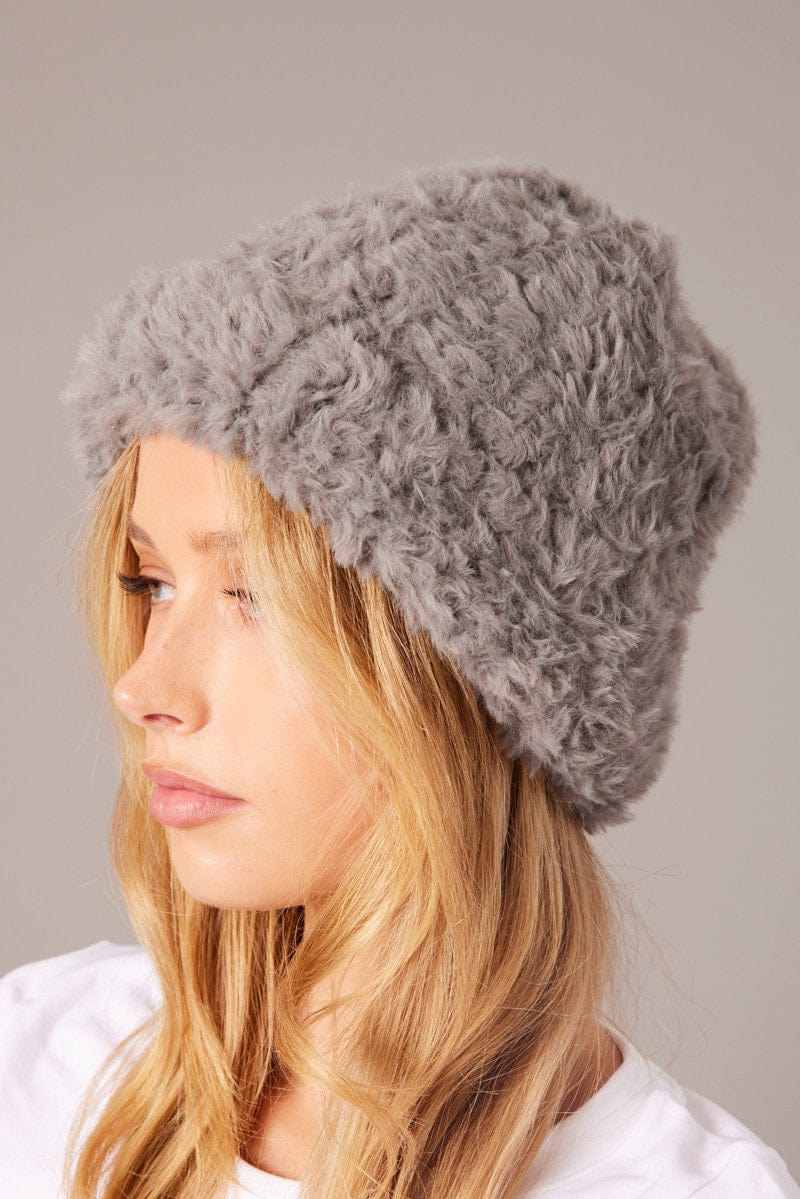 Grey Fluffy Beanie