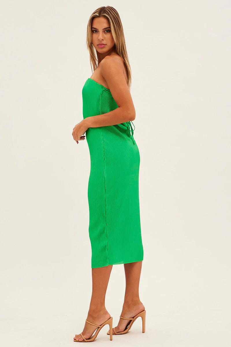 Green Midi Dress Bandeau Plisse