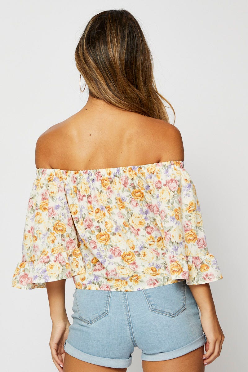 Print Peplum Top Off Shoulder Off Shoulder