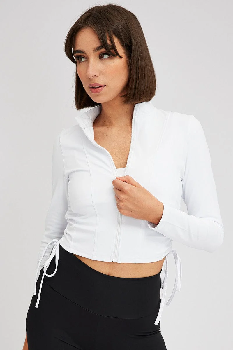 White Zip Up Top Side Ruched