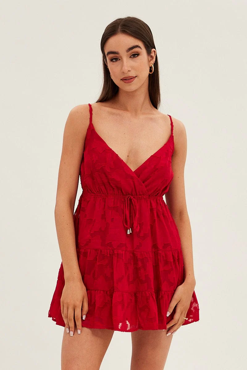 Red Floral Dress Mini Sleeveless Skater