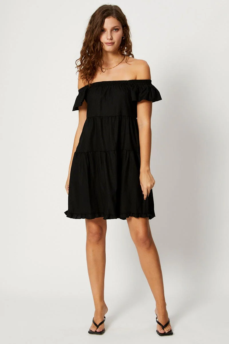 Black Tiered Smock Dress