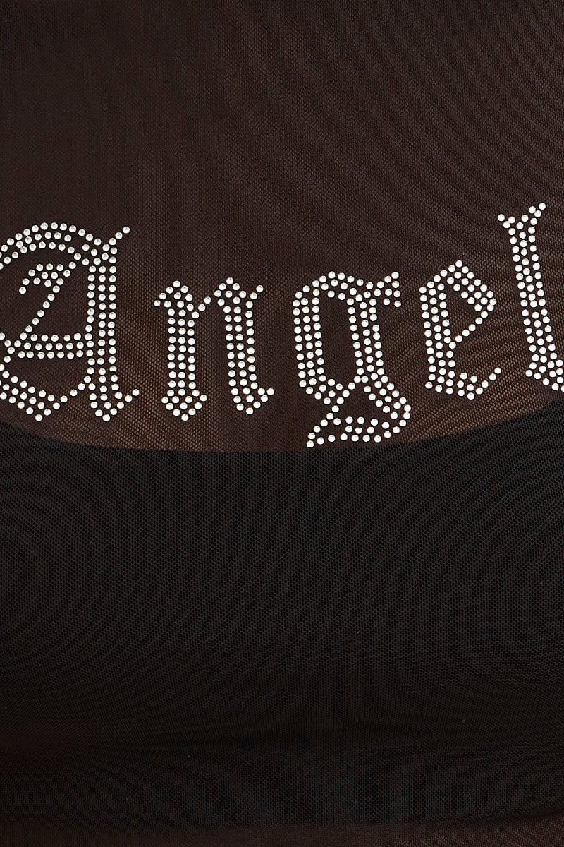 Black Mesh Baby Tee Angel Diamante