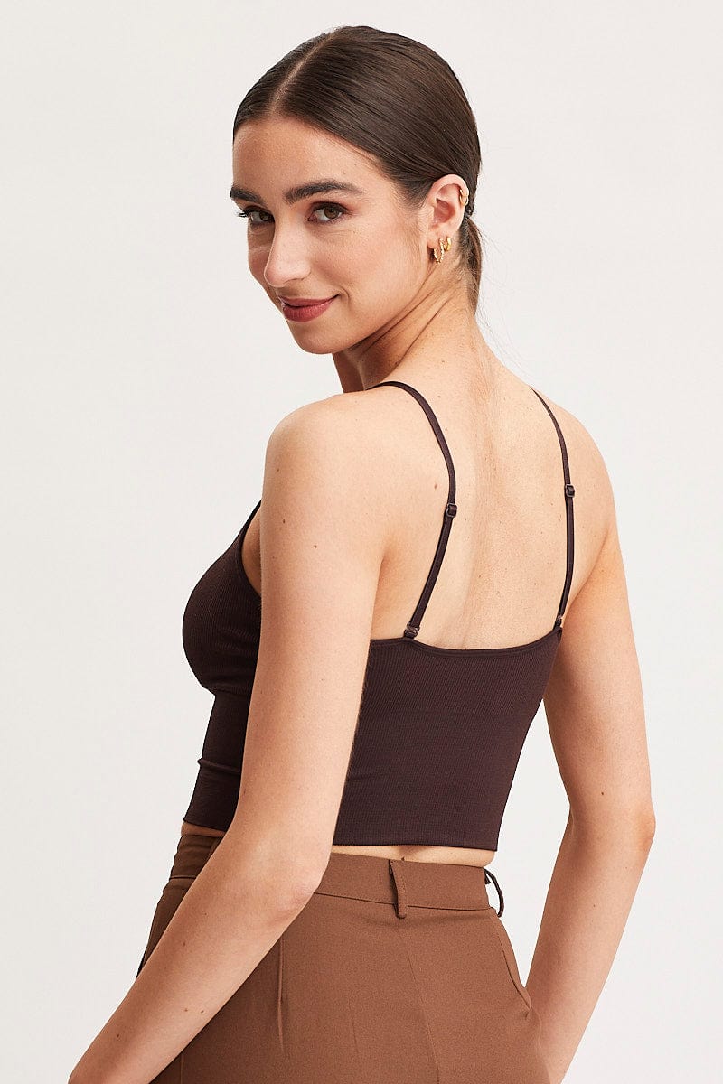 Brown Crop Singlet Top Seamless